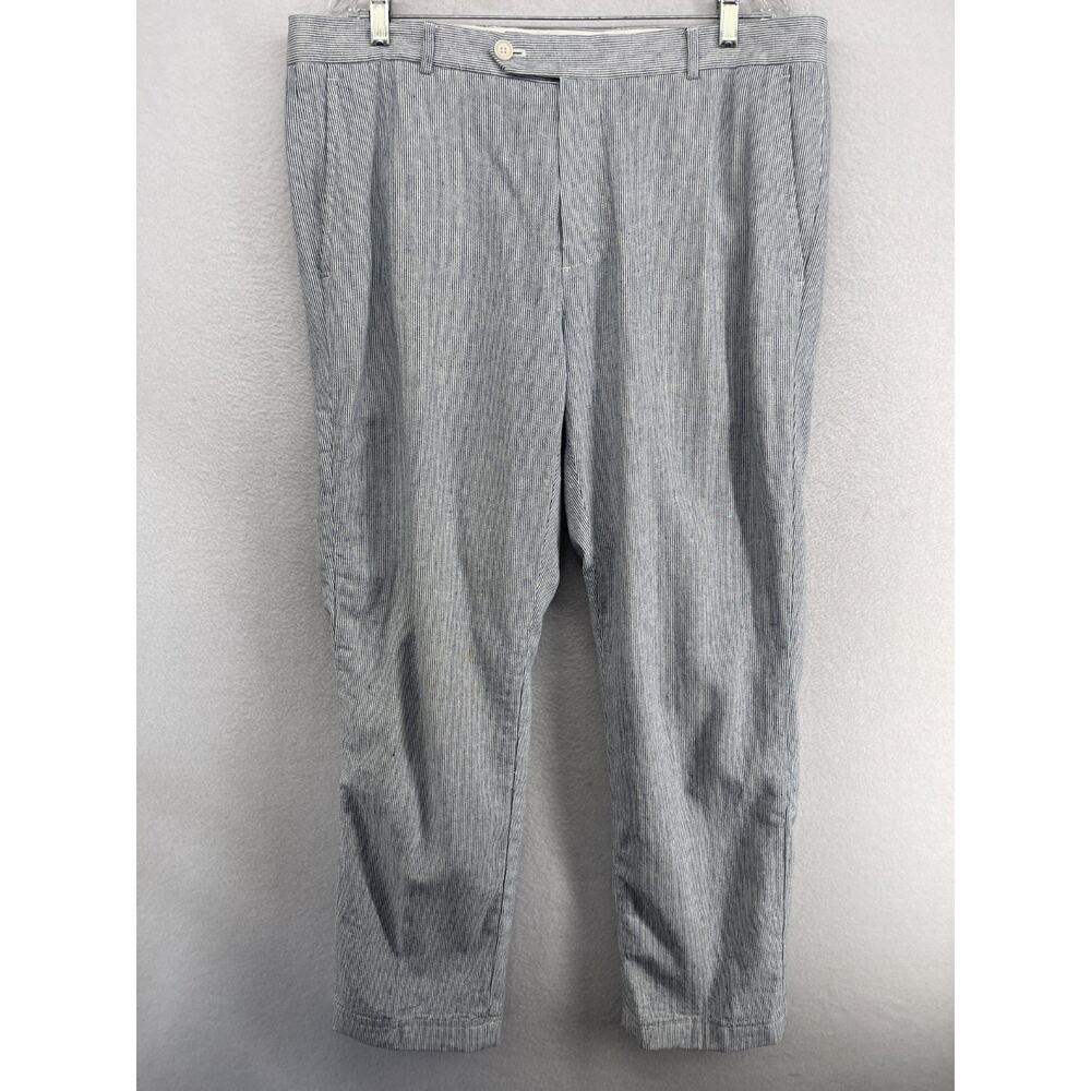 BROOKS BROTHERS Pants Mens 38 x 30 Linen Cotton Striped Chino Trouser Blue